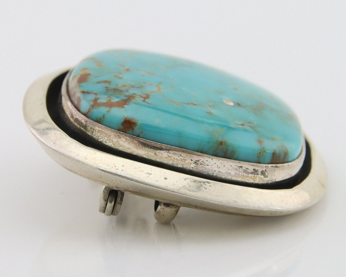 Navajo Pin Pendant 925 Silver Globe Turquoise Artist Signed Doug Zachary C.80's