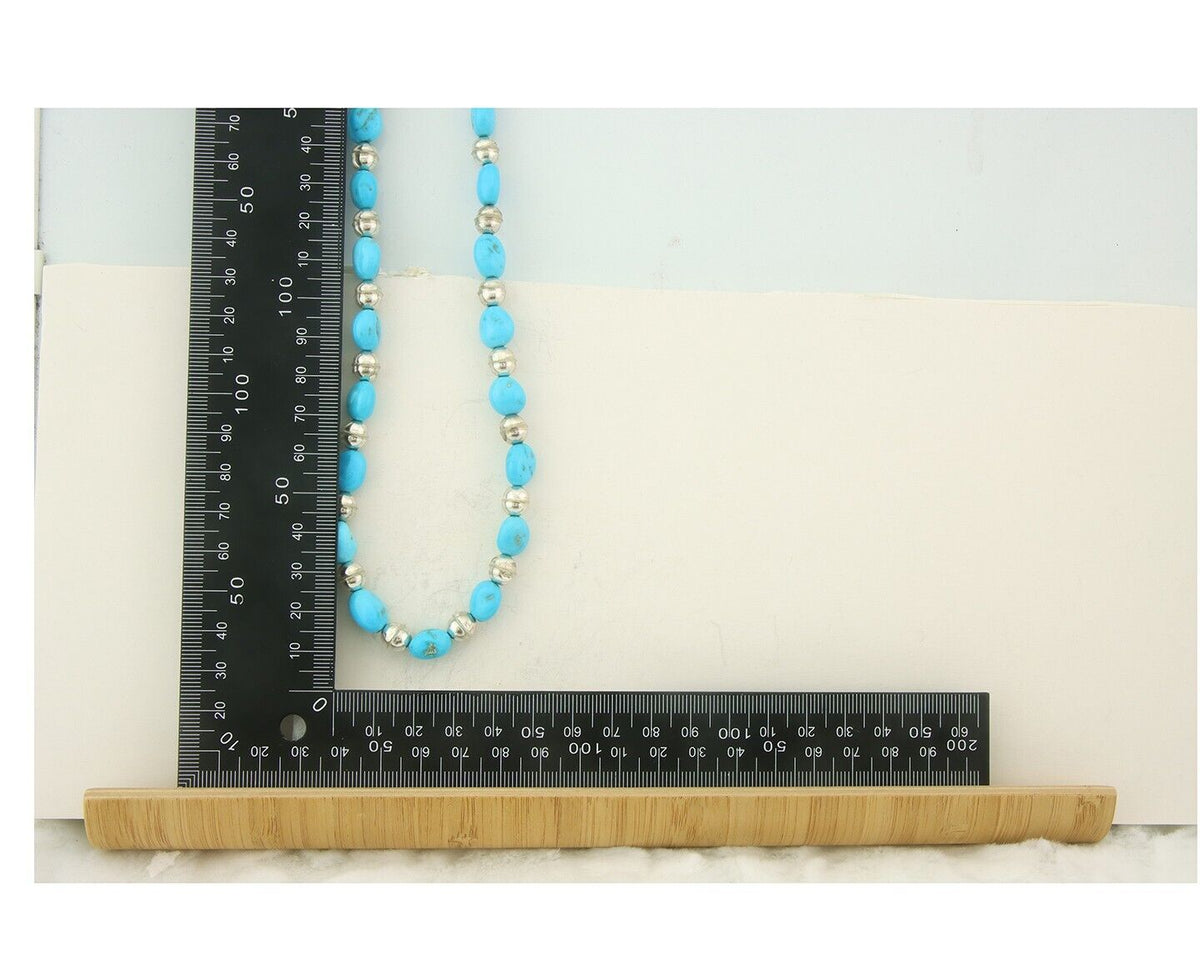 Vintage Navajo Bead Necklace 925 Silver Blue Gem Turquoise Hand Stamped