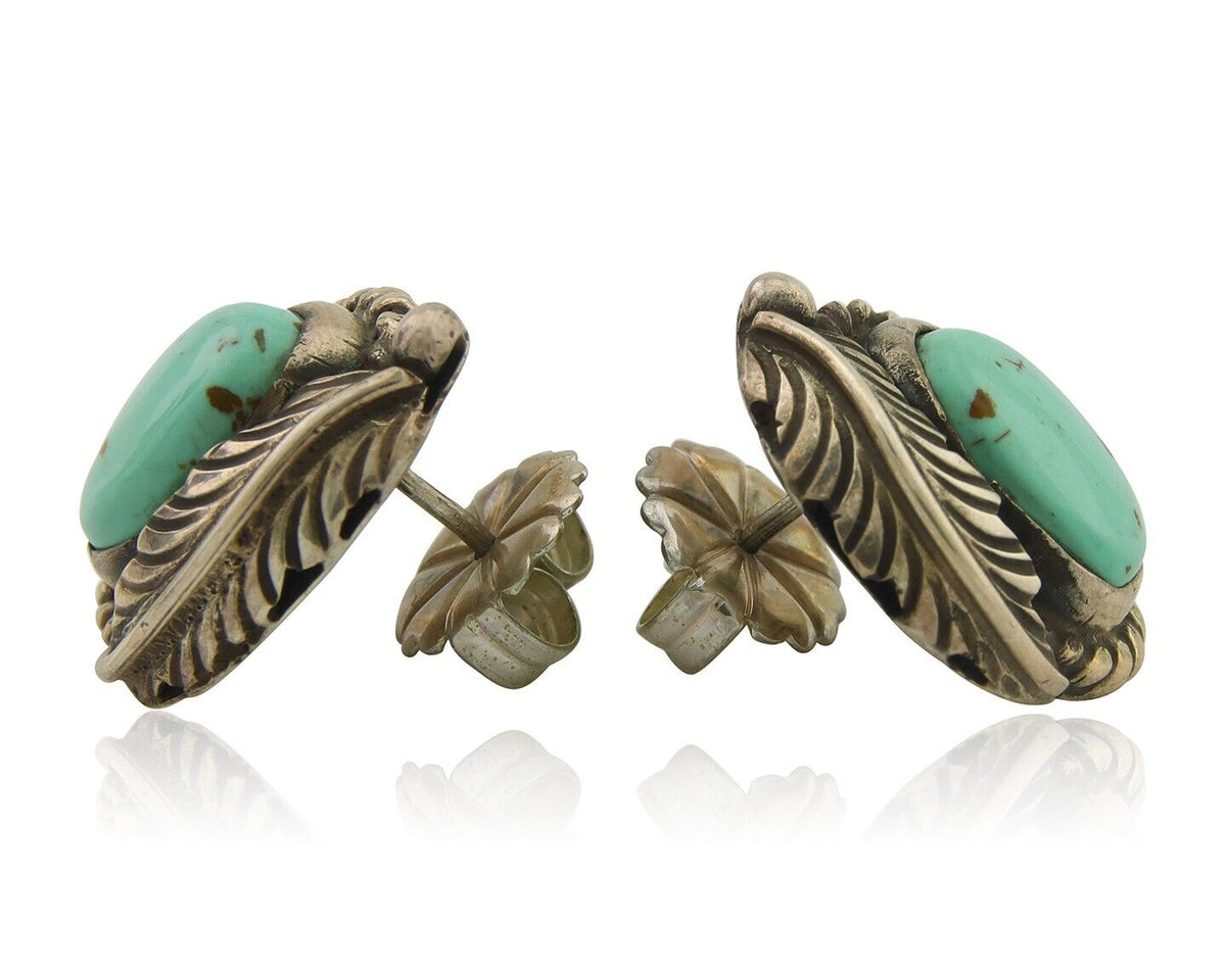 Navajo Earrings 925 Silver Natural Turquoise Native Artist C.80's