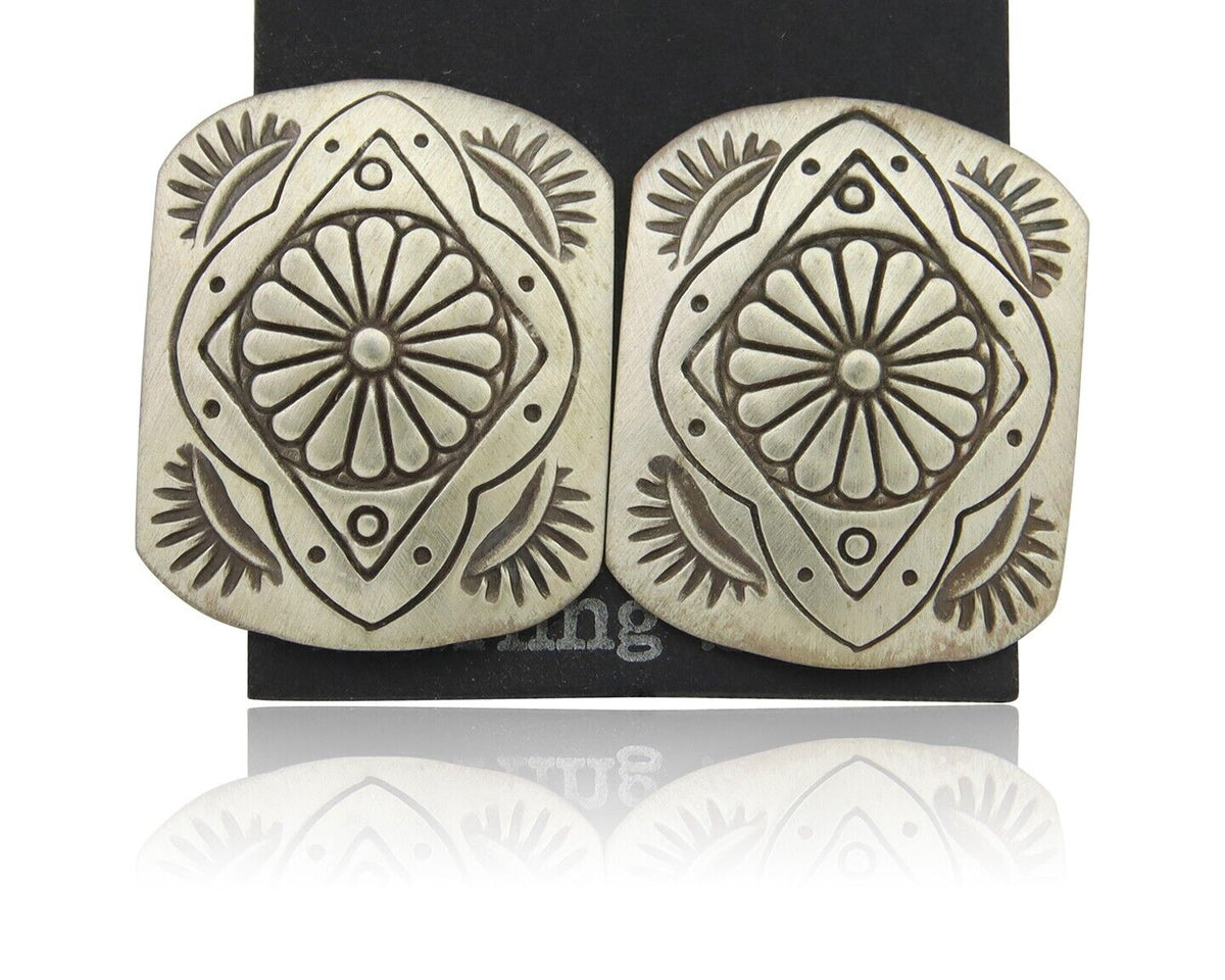 Navajo Concho Earrings 925 Silver Native American Artist C.80's