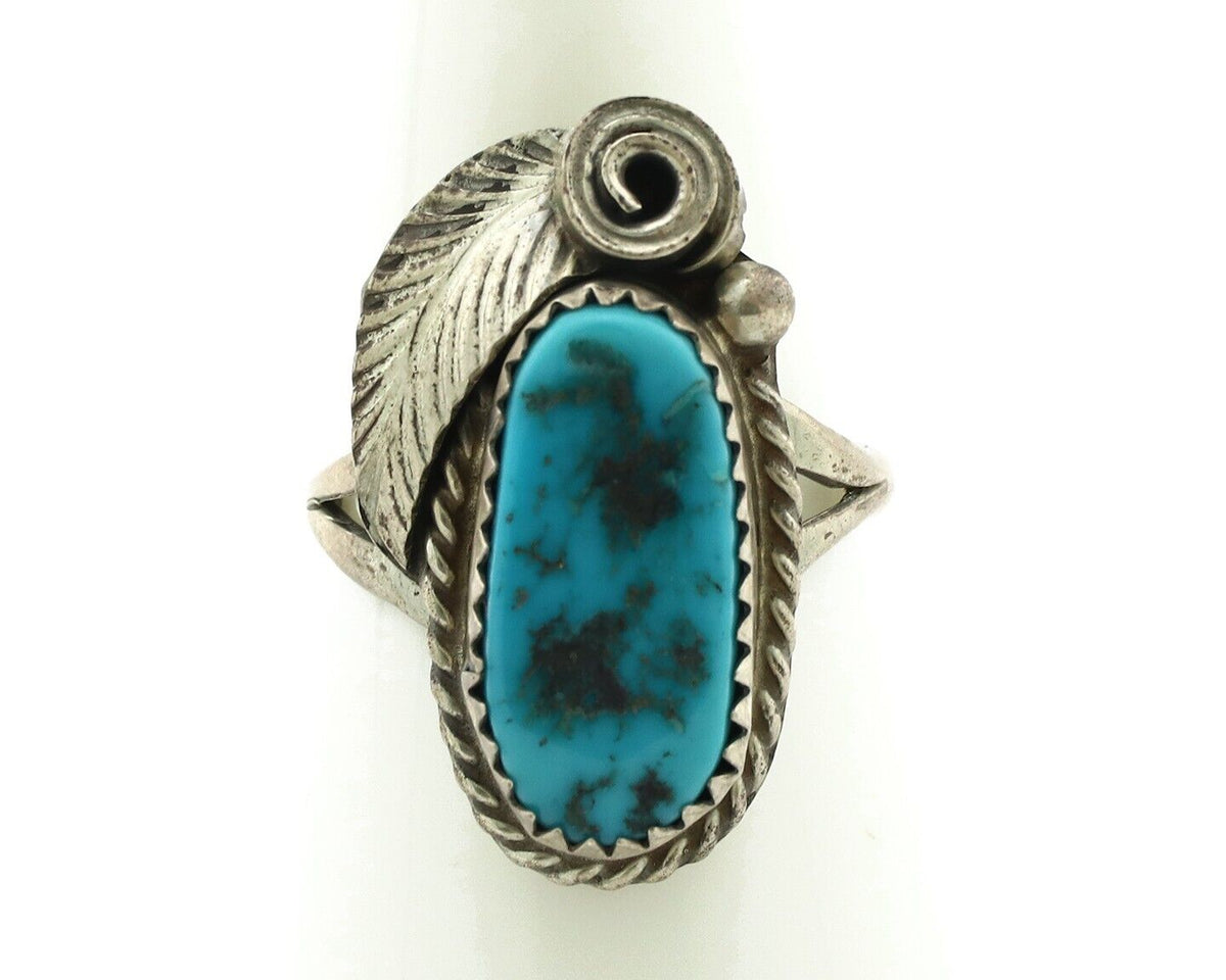 Navajo Ring 925 Silver Sleeping Beauty Turquoise Artist Signed Justin Morris C80