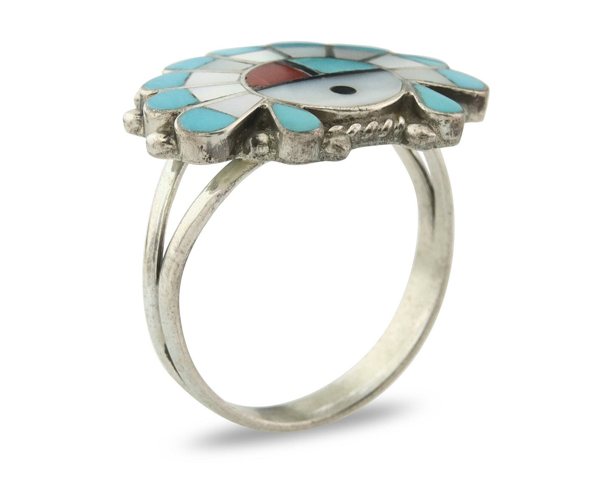 Vintage Zuni Ring 925 Sterling Silver Natural Gemstone Size 8.0