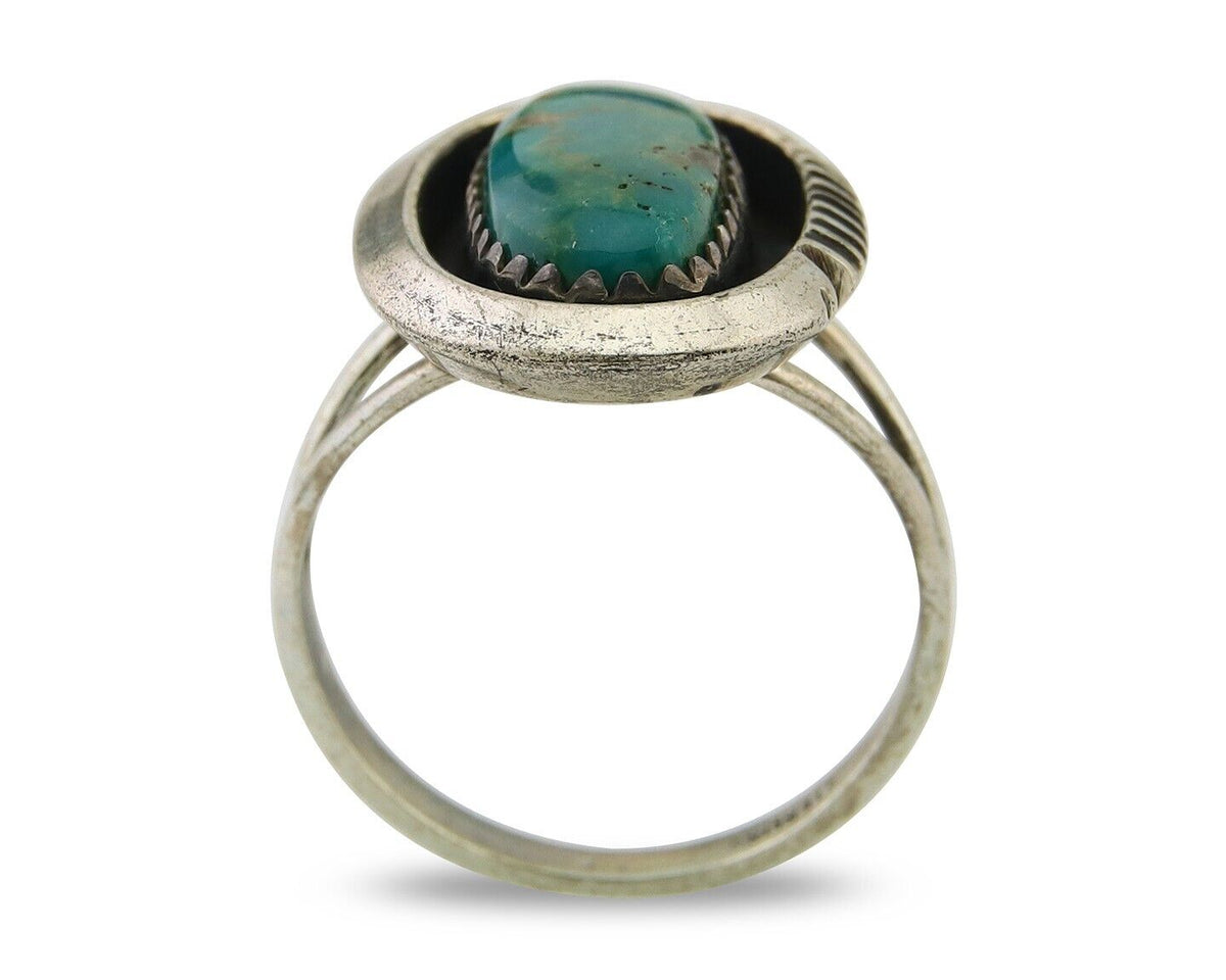 Navajo Ring 925 Sterling Blue Turquoise Native American Artist C.80's