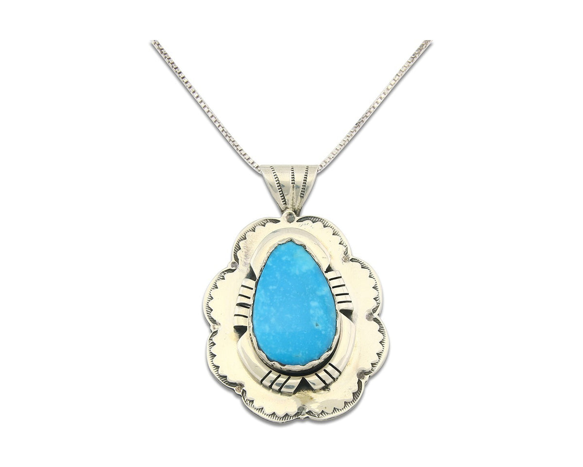 Navajo Sterling Silver Necklace Authentic Turquoise Vintage Signed Montoya