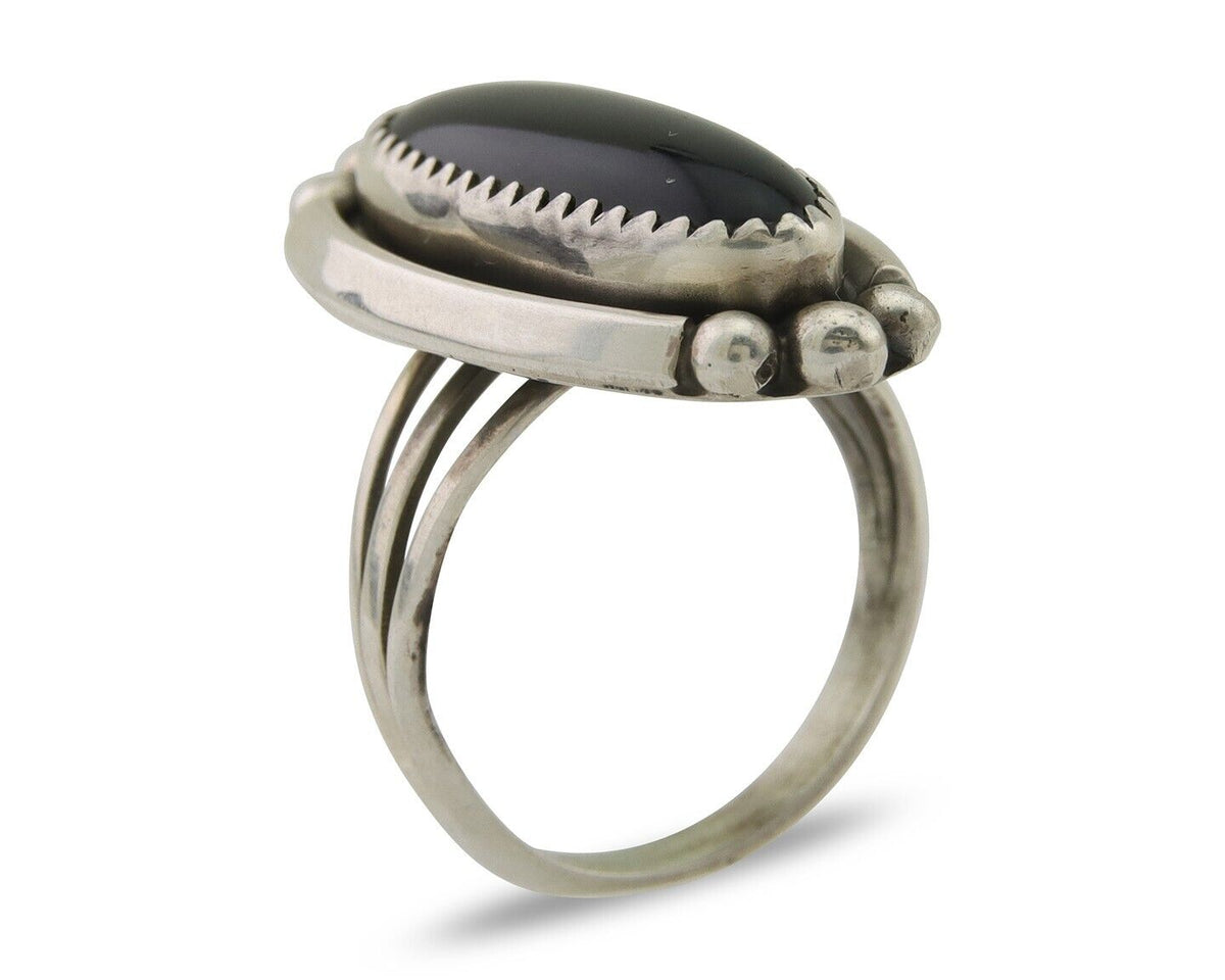 Navajo Handmade Ring 925 Silver Black Onyx Artist Signed SC C.80's