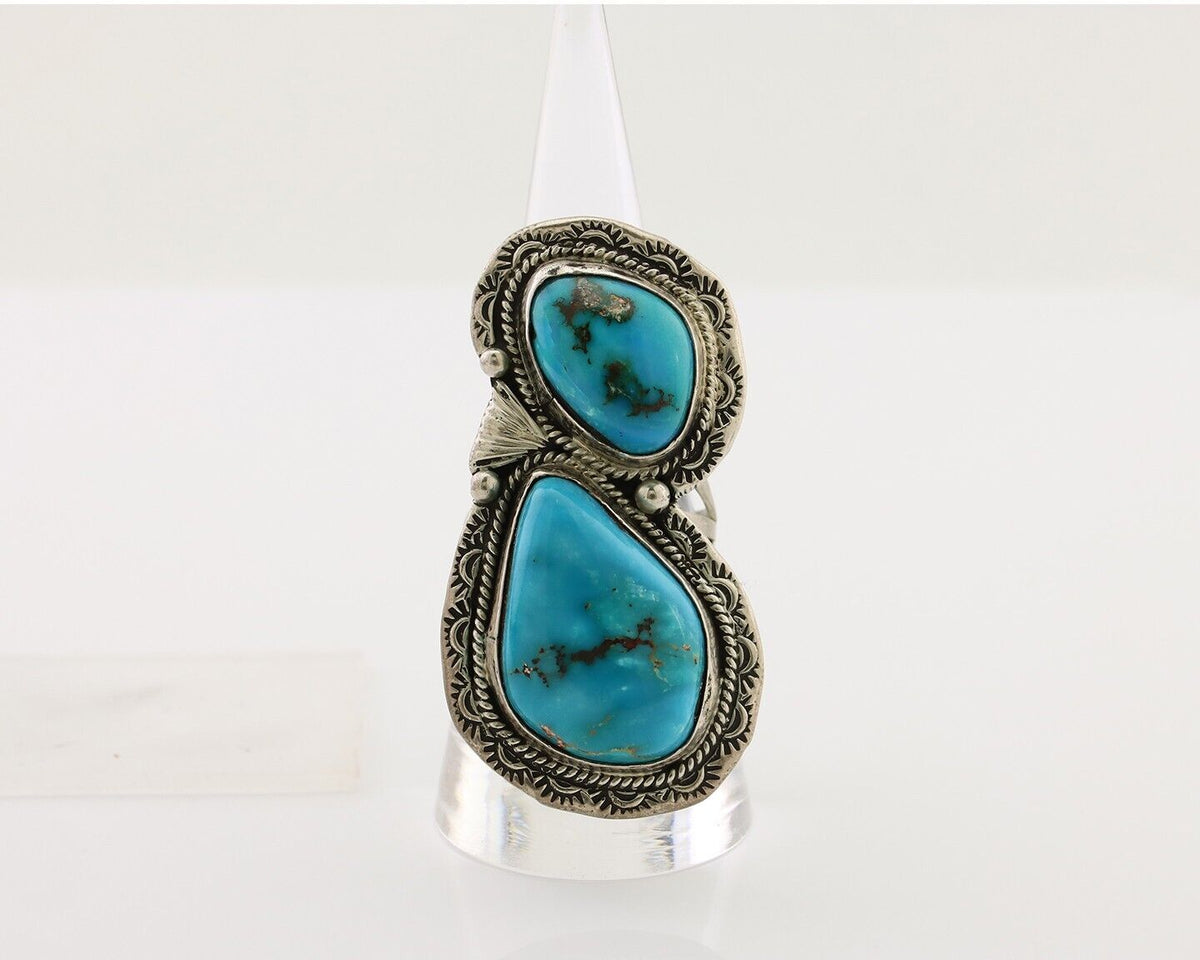 Navajo Handmade Ring 925 Silver Natural Tuquoise Artist Signed Tom Willeto C.80s