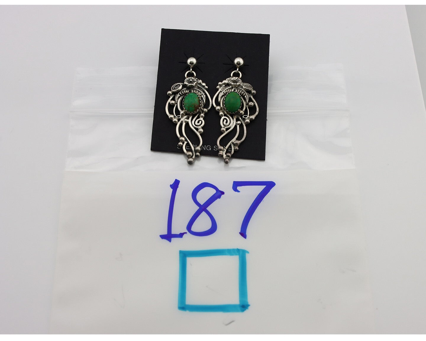 Navajo Earrings 925 Silver Cripple Creek Turquoise Native American Artist C.90's
