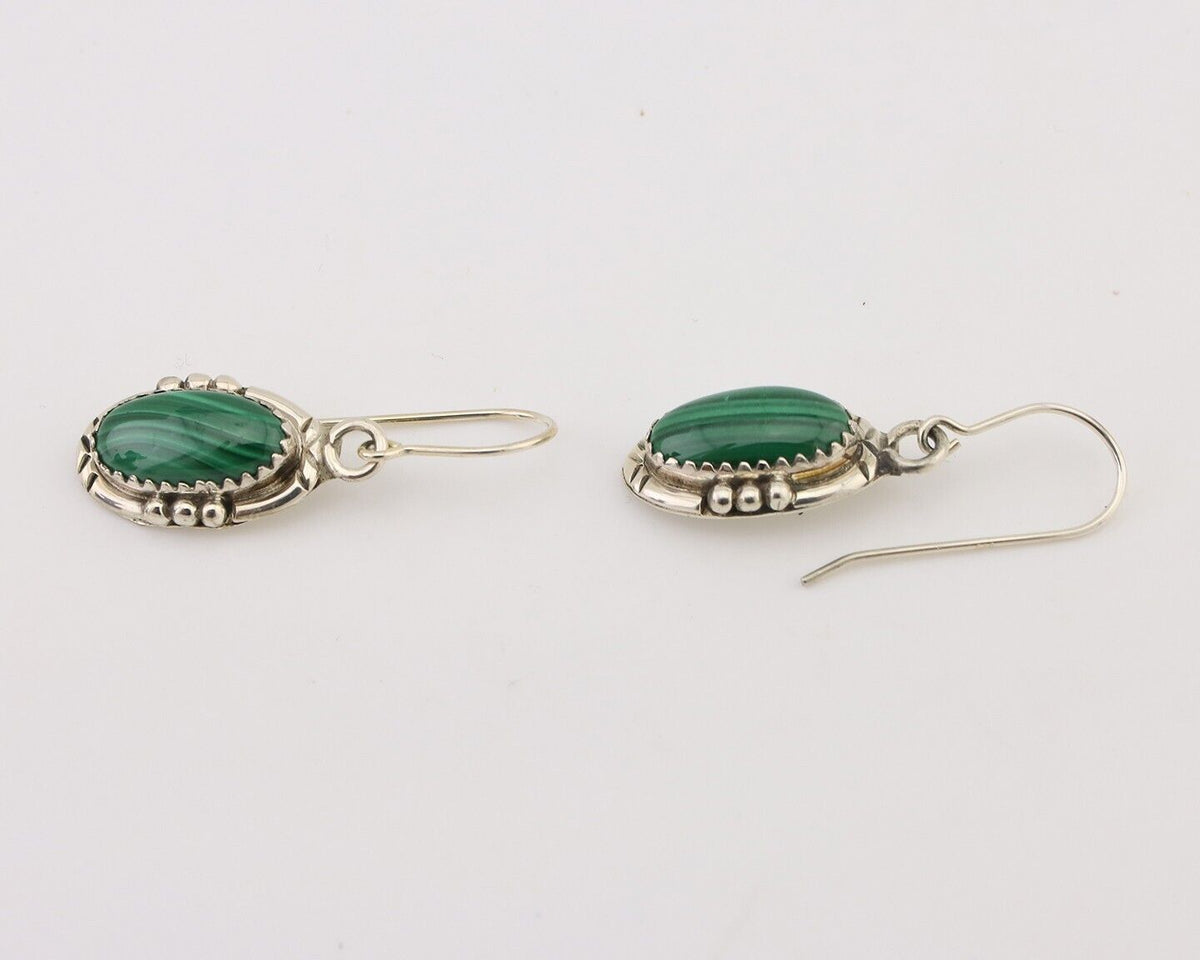 Navajo Earrings 925 Silver Natural Malachite Native American Artist C.80's