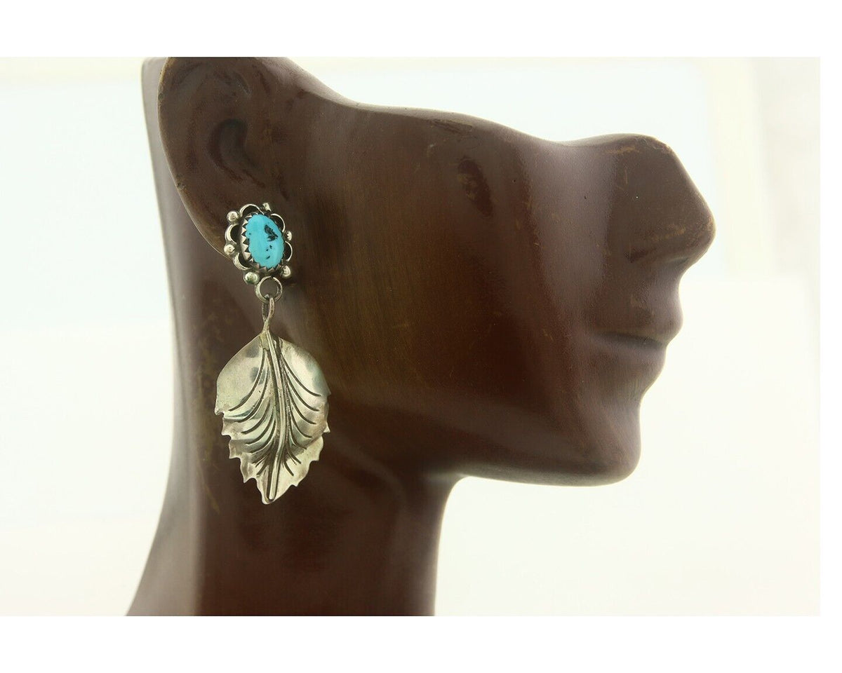 Navajo Earrings 925 Silver Natural Turquoise Native American Artist C.80's