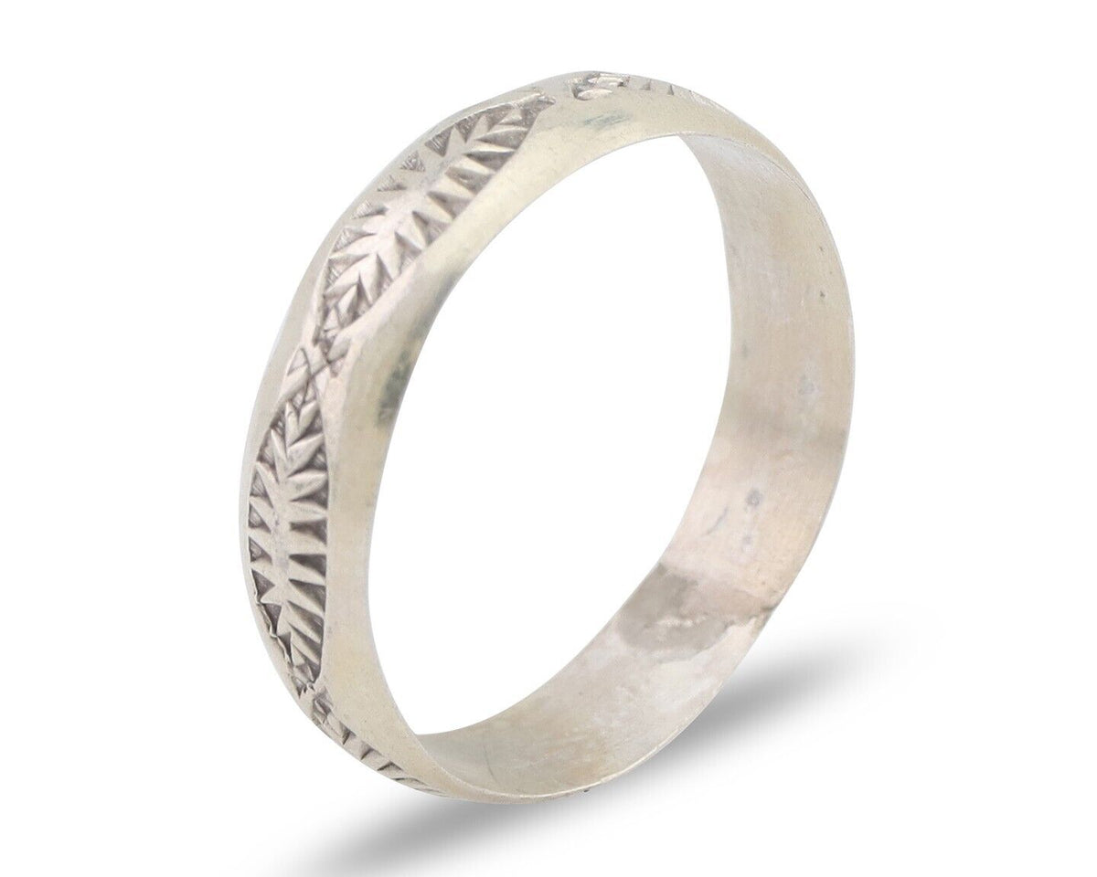 Navajo Hand Stamped Band 925 Silver 5.0 mm Signed Larry Chavez Size 8.5 C.80's