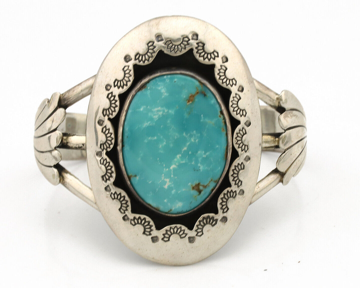 Navajo Shadow Box Bracelet .925 Silver Blue Turquoise Artist Signed M Montoya 80