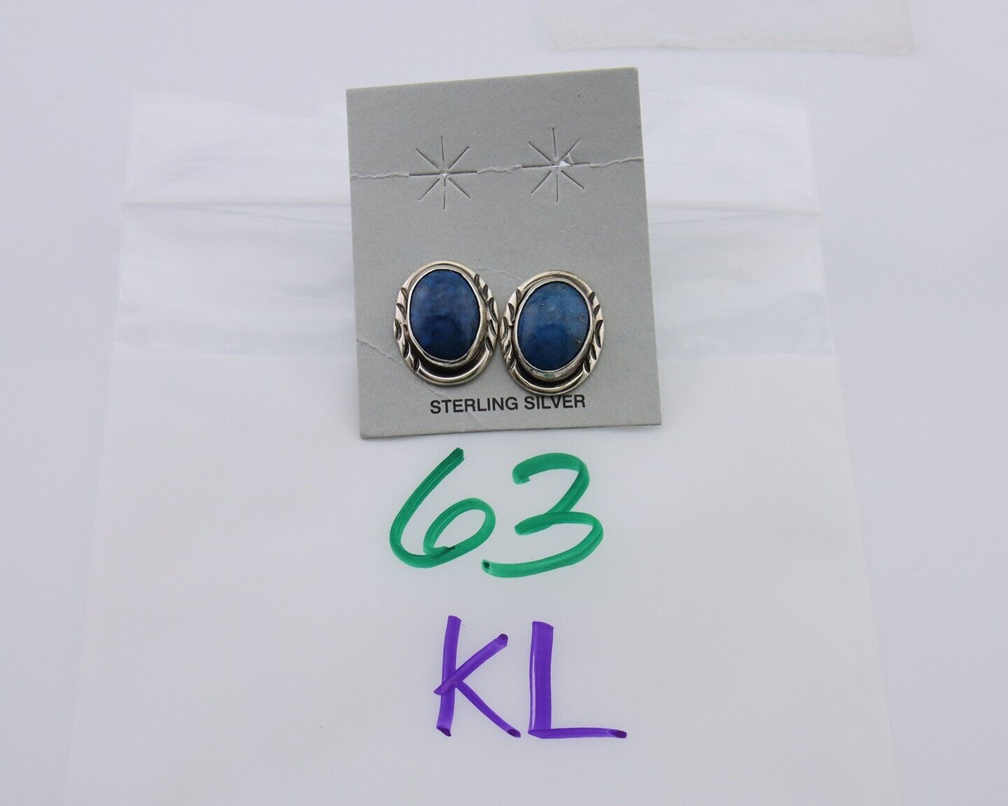 Navajo Paw Earrings 925 Silver Blue Denim Lapis Native American Artist C.80's