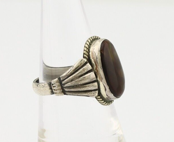 Navajo Handmade Ring 925 Silver Natural High Grade Fire Opal Native Artist C.80s