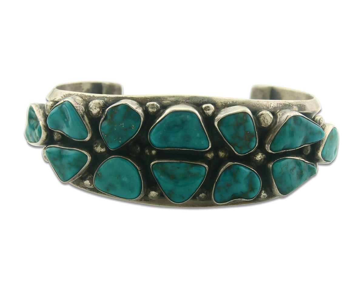 Men Navajo Bracelet 925 Silver Turquoise Cuff Signed Verdy Jake C.80's