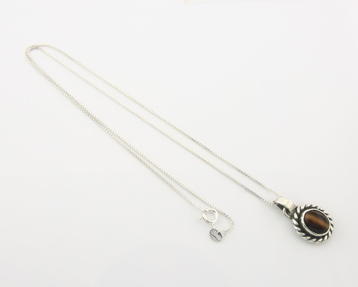 Navajo Sterling Silver Necklace Authentic Tiger Eye Sapphire Vintage Handmade