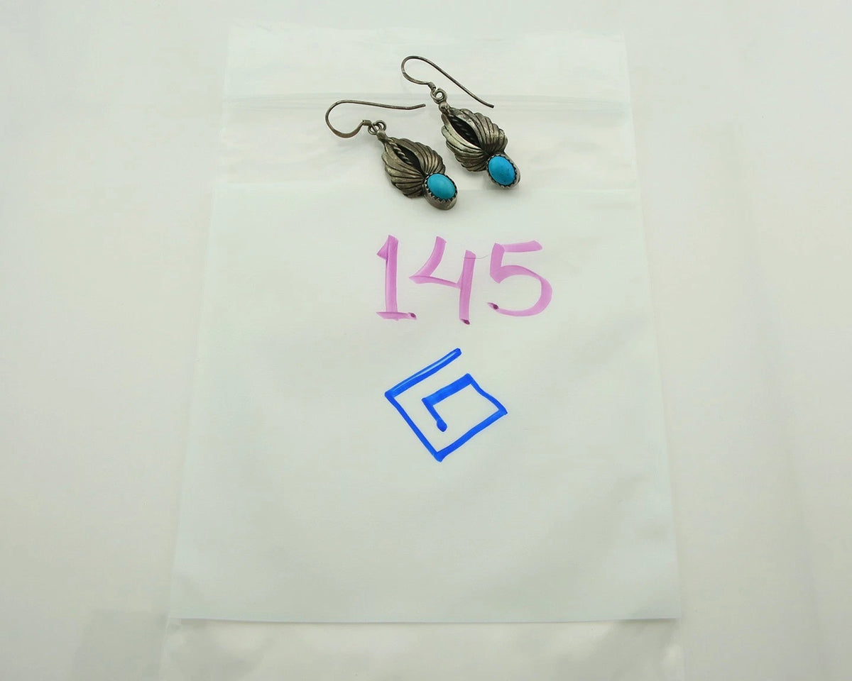Navajo Dangle Earrings Sterling Silver Natural Turquoise Vintage Signed A