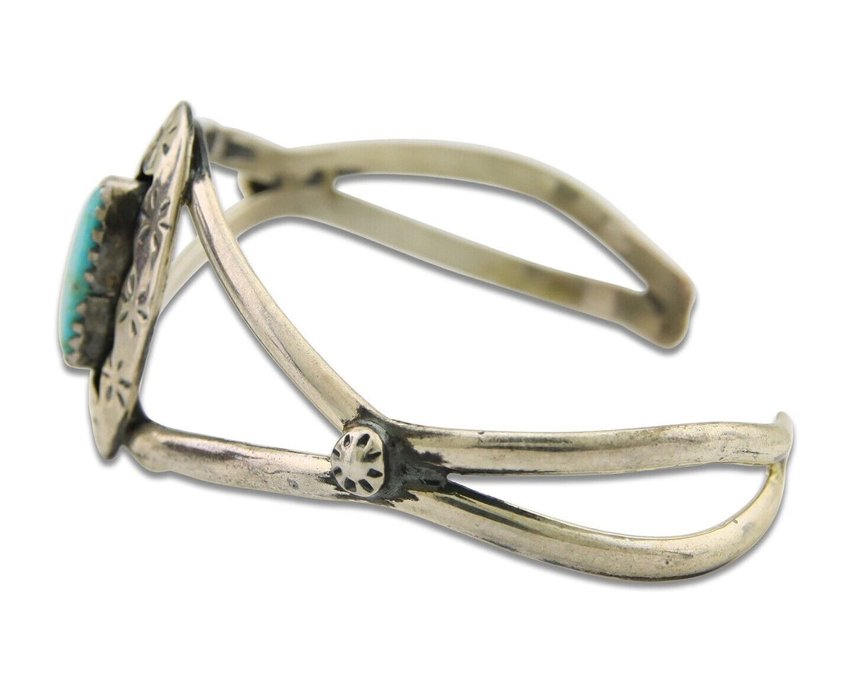 Navajo Cuff Bracelet 925 Silver Turquoise Cuff Artist Signed IJC C.80's