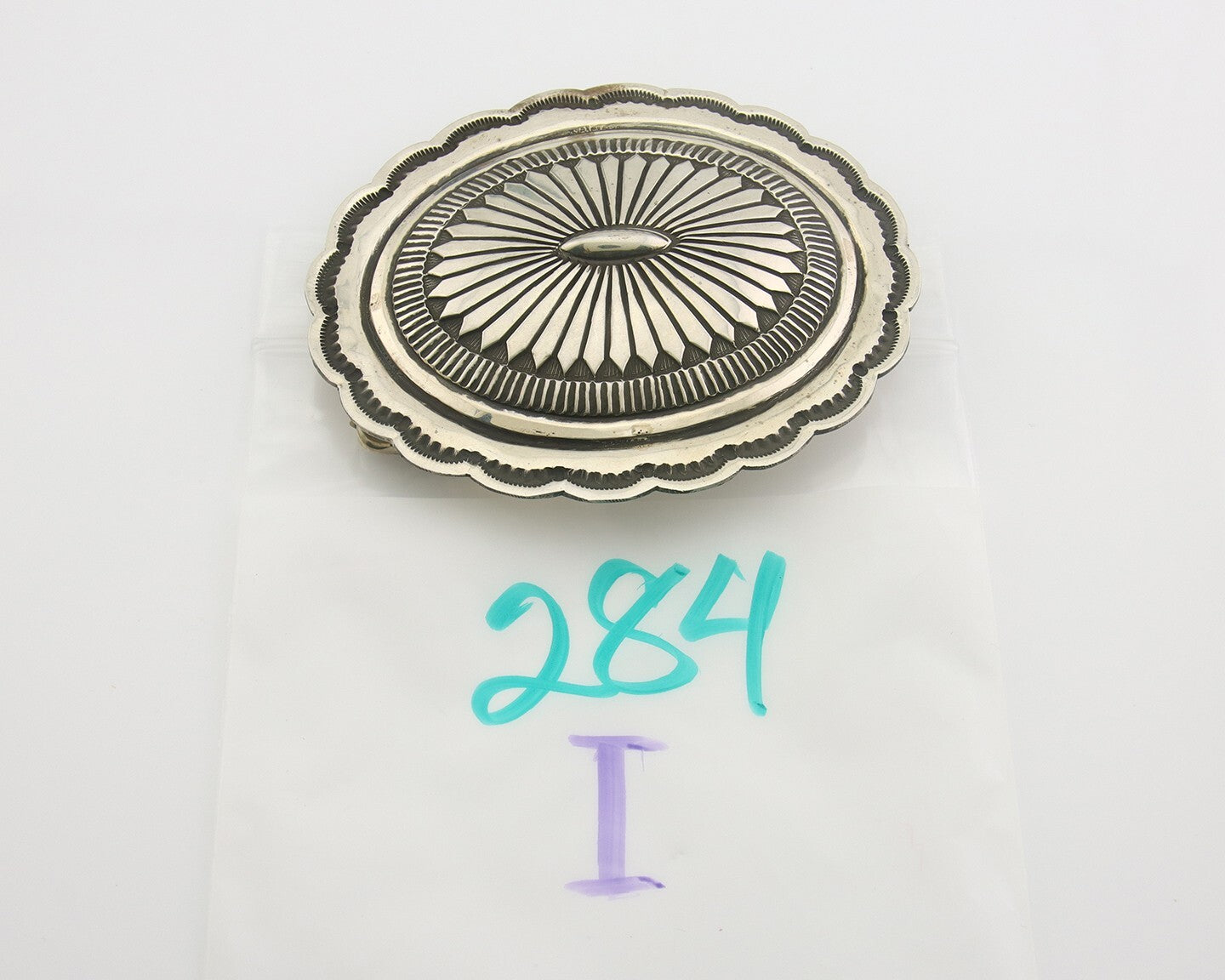 Navajo Belt Buckle 925 Sterling Silver Concho Signed R Martinez 1.5x2.5 in C.80s