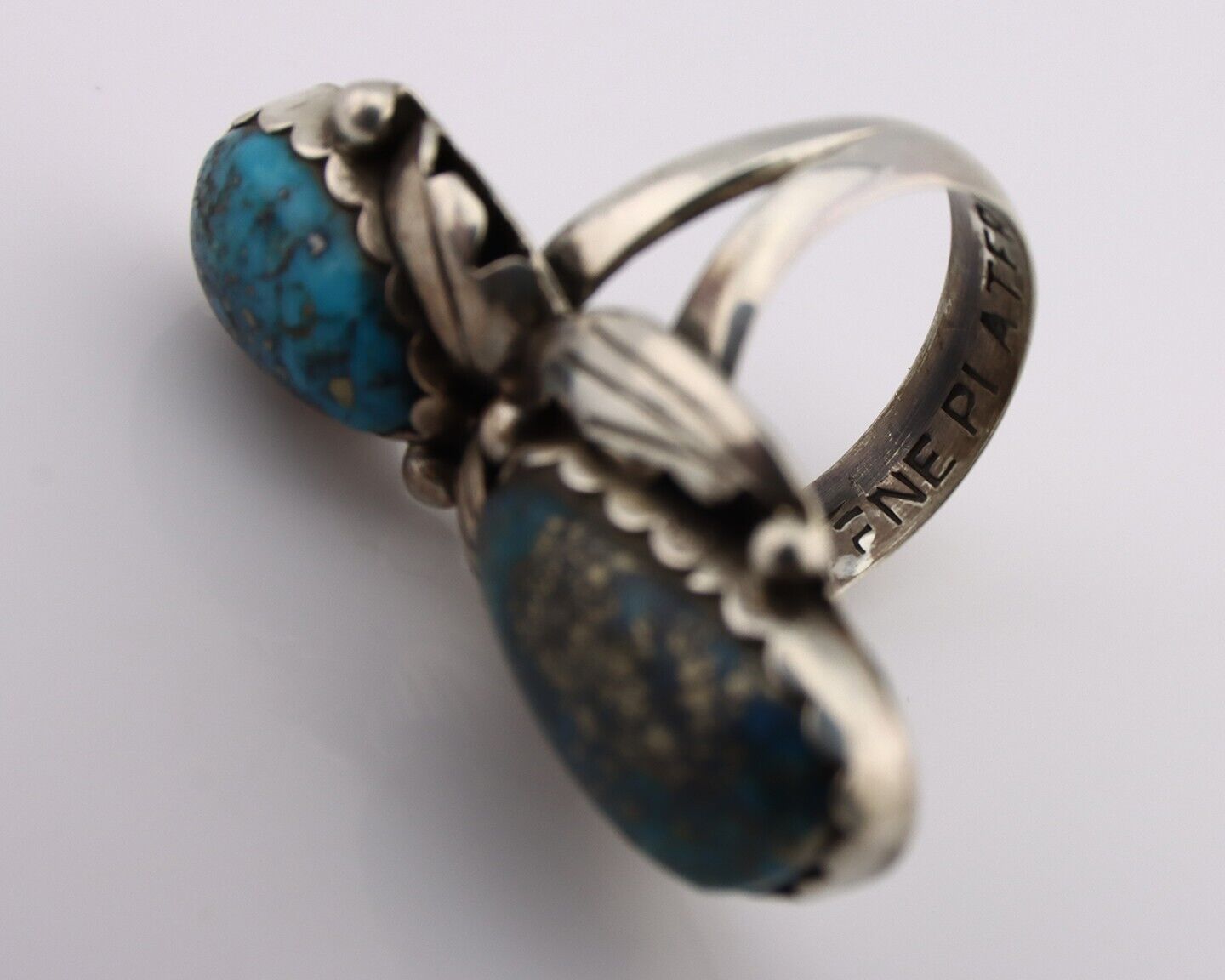 Zuni Ring 925 Silver Blue Morenci Turquoise Artist Signed Platoro FNE C.80's
