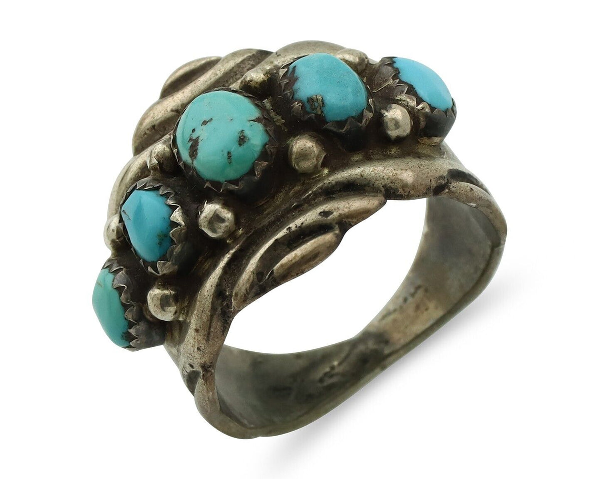 Zuni Ring .925 Silver Natural Sleeping Beauty Turquoise Native Artist C.80's