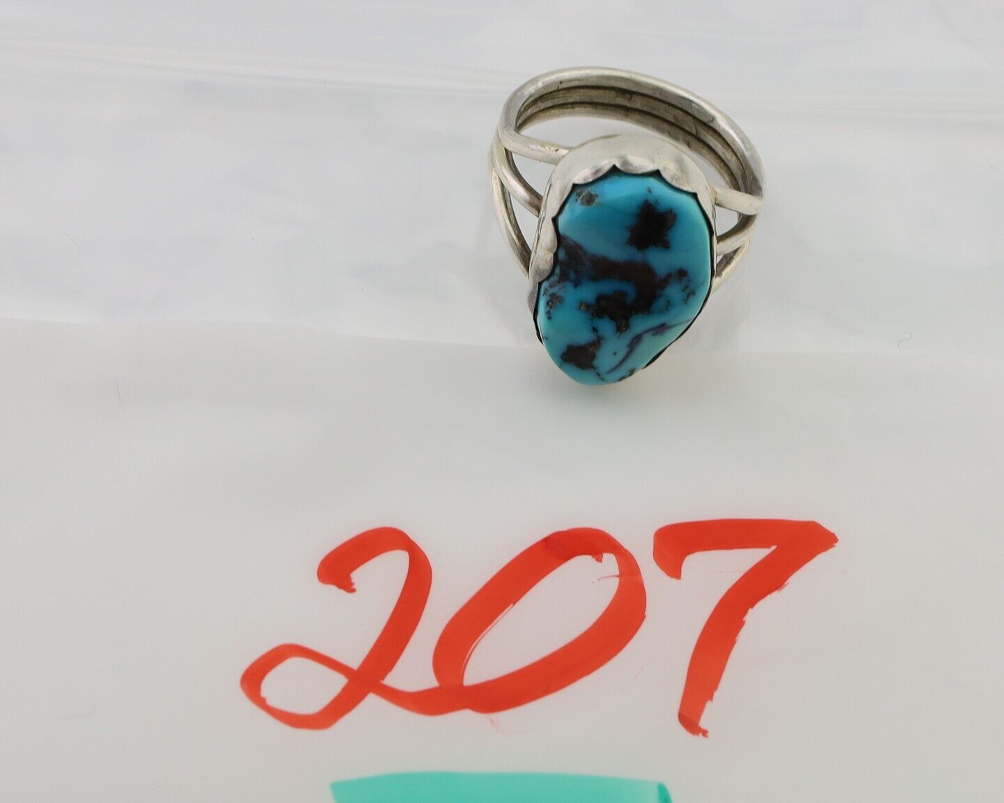 Navajo Ring 925 Silver Natural Blue Turquoise Signed Tony Guerro C.80's