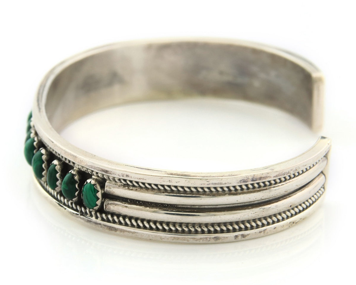 Navajo Cuff Bracelet Sterling Silver Natural Malachite Vintage Signed CC?
