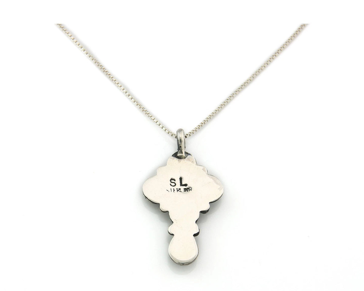 Navajo Cross Necklace Sterling Silver Natural Gemstones Artist Signed SL