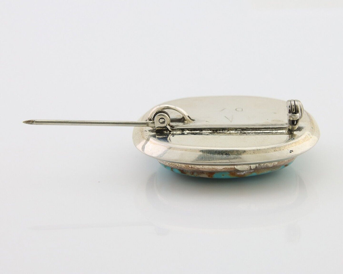 Navajo Pin Pendant 925 Silver Globe Turquoise Artist Signed Doug Zachary C.80's