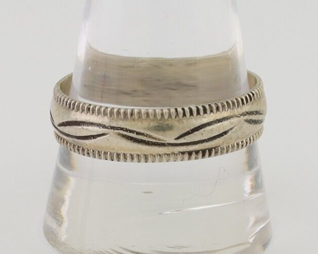 Navajo Hand Stamped Band 925 Silver 6.0 mm Native Artist Size 11.75 C.80's