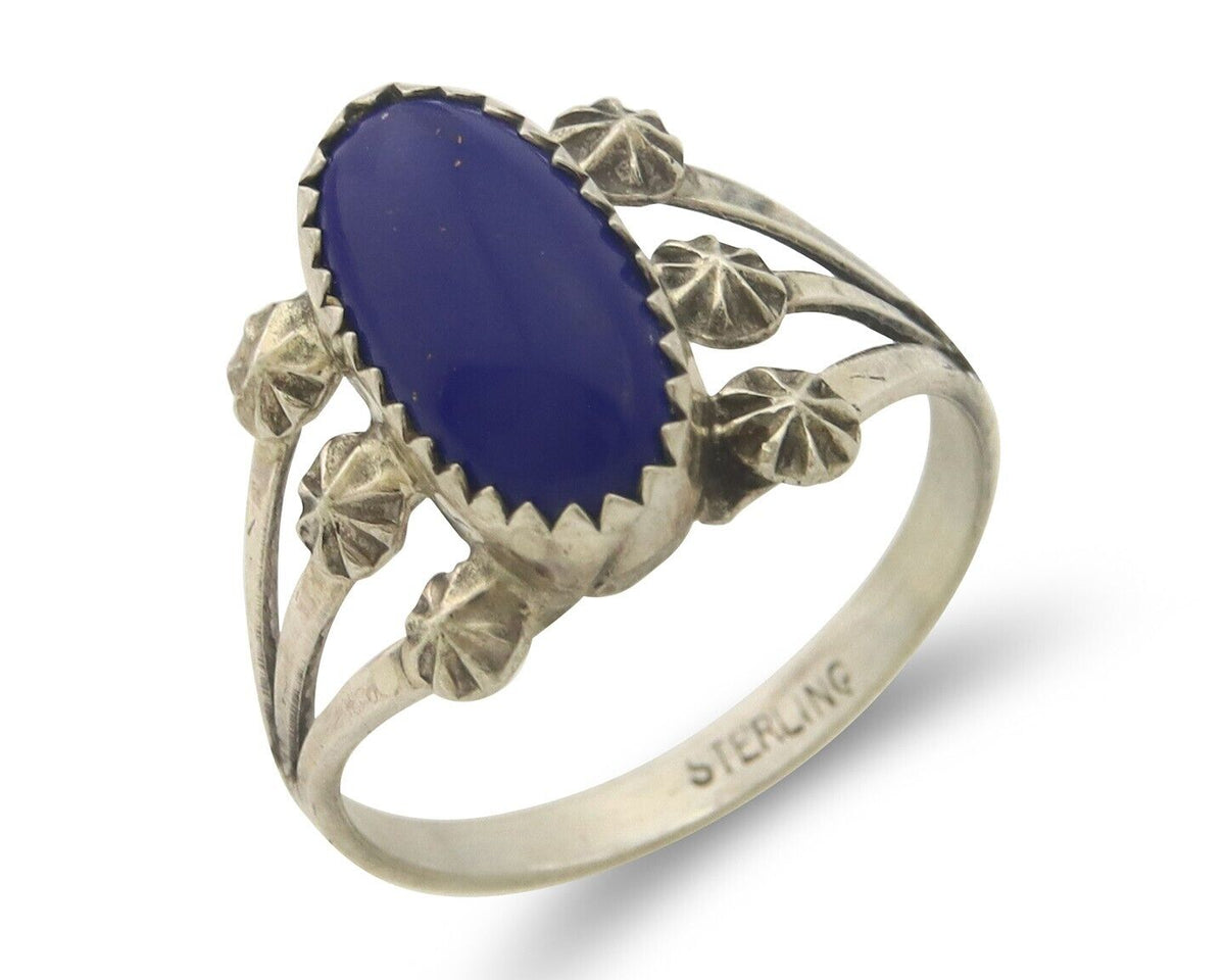 Navajo Ring 925 Sterling Natural Lapis Handmade Native Artist C.80's