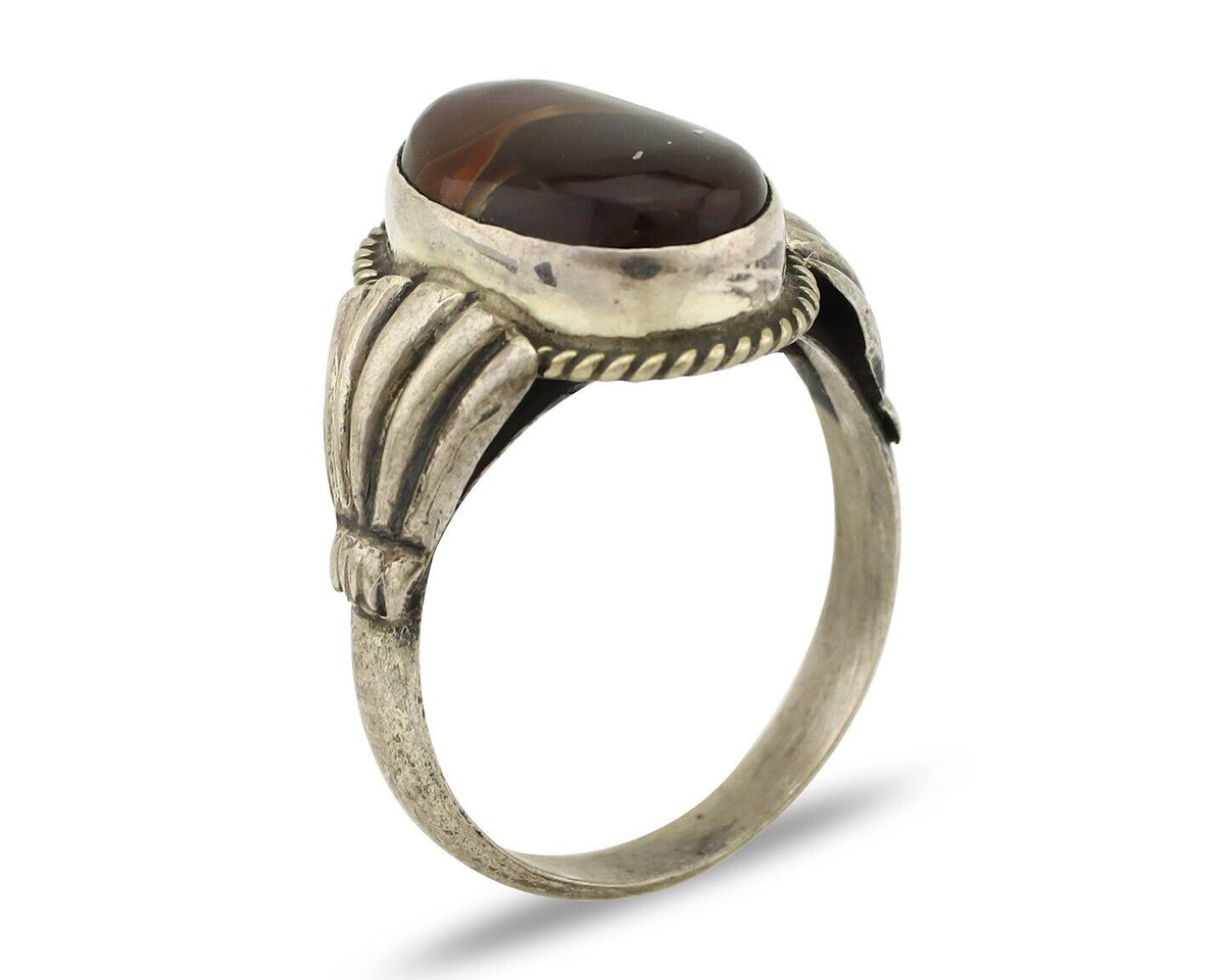Navajo Handmade Ring 925 Silver Natural High Grade Fire Opal Native Artist C.80s