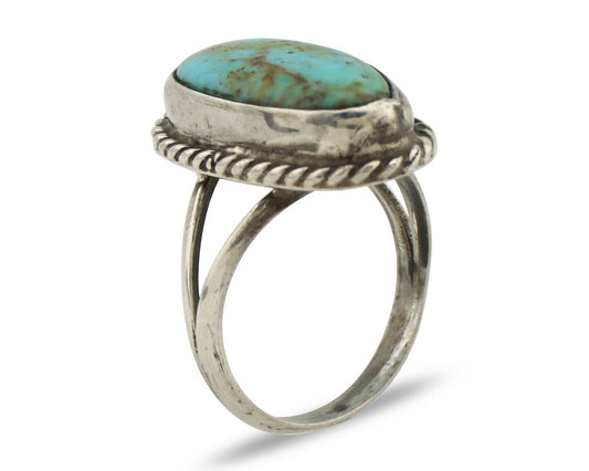 Navajo Ring 925 Silver Kingman Turquoise Native American Artist C.80's