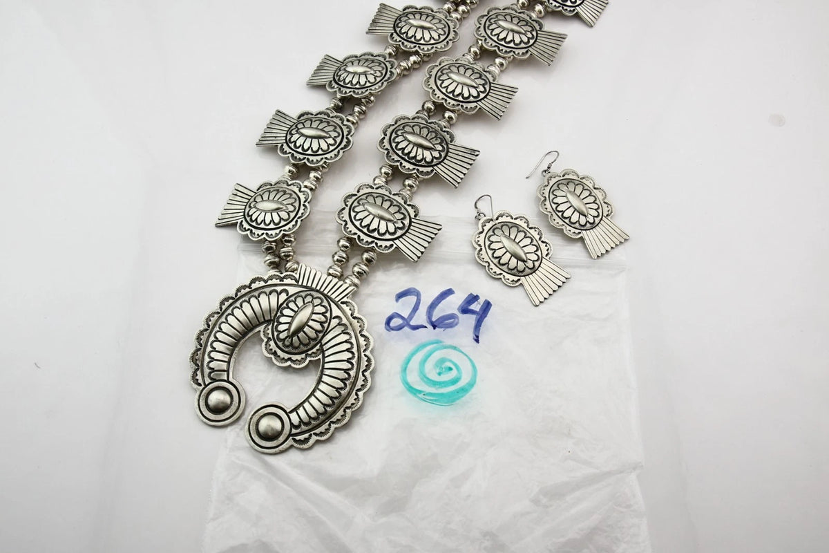 Navajo Squash Necklace Earring Set Sterling Silver Signed Carson Blackgoat