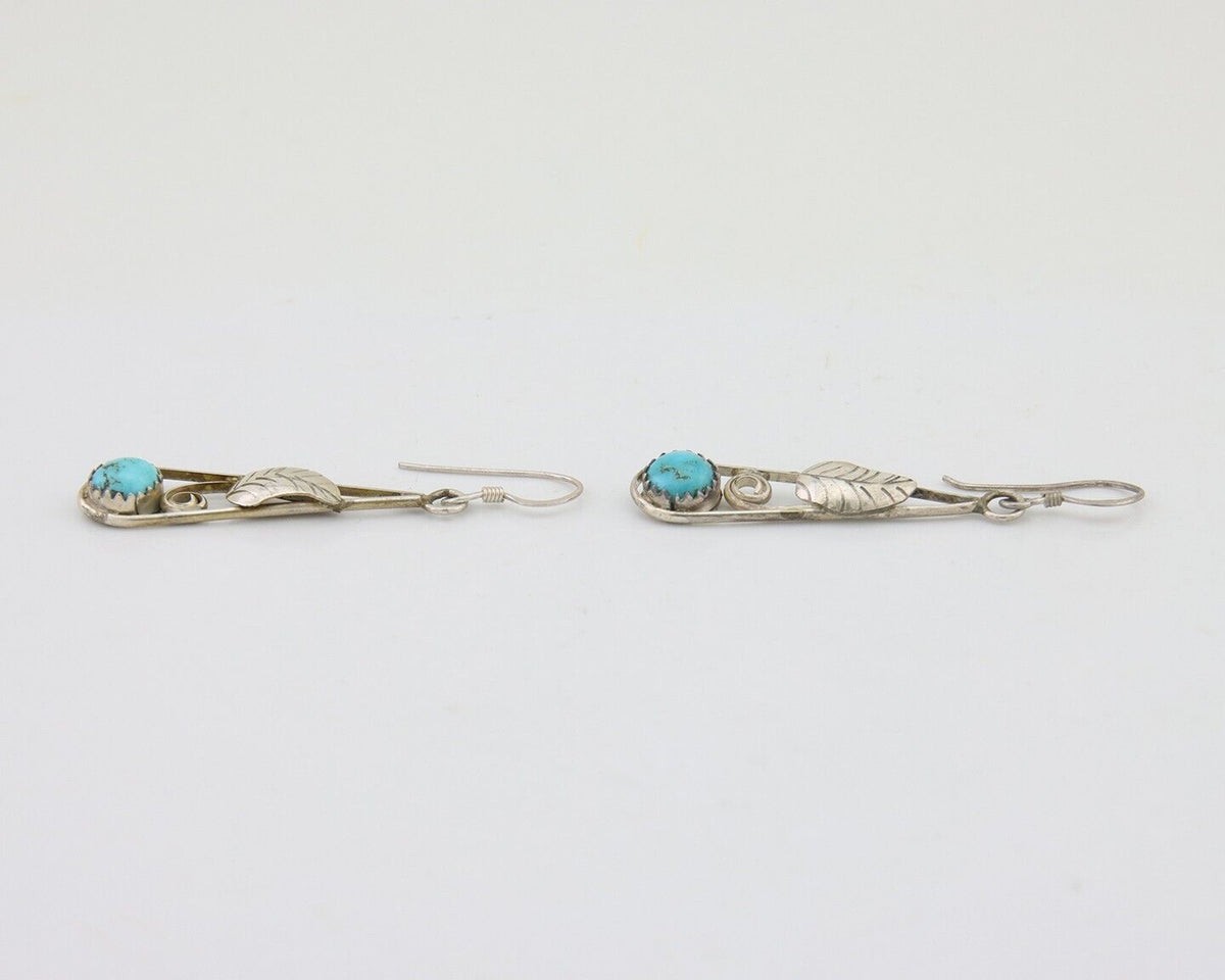 Navajo Dangle Earrings 925 Silver Natural Blue Turquoise Artist Signed JB C.80's
