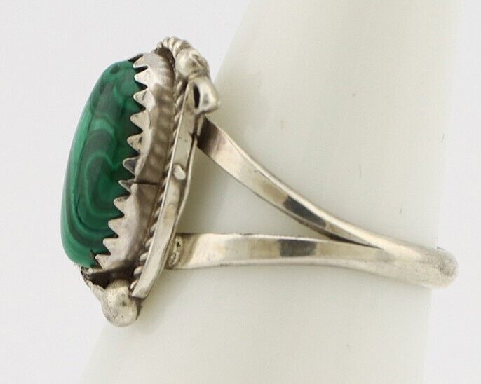 Navajo Ring 925 Silver Natural Malachite Artist Signed Justin Morris C.80's