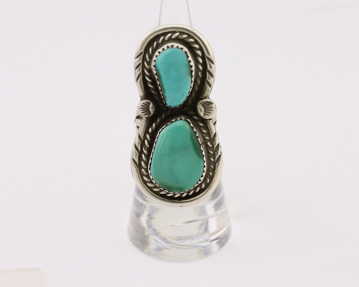 Navajo Handmade Ring 925 Silver Natural Tuquoise Artist Signed Rose C.80's