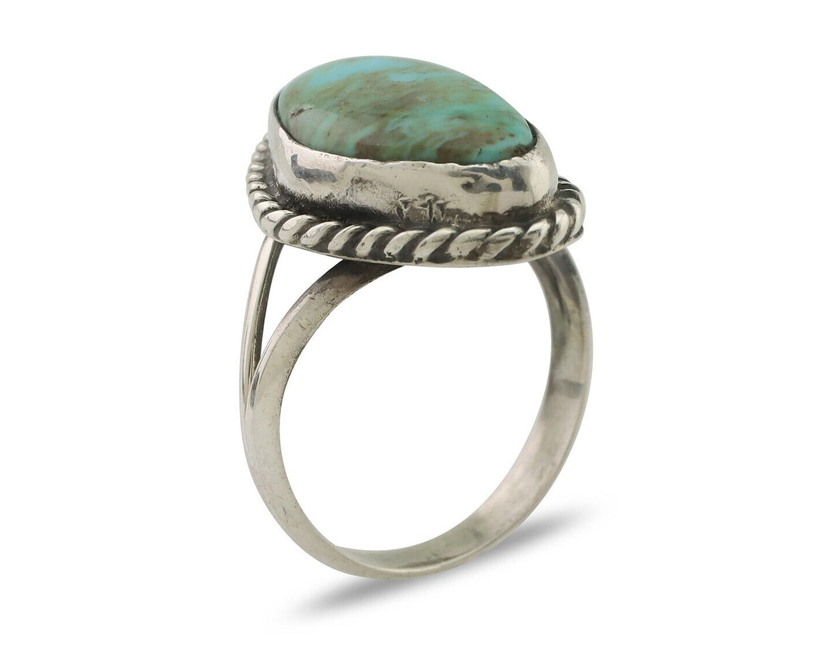 Navajo Ring 925 Silver Blue Gem Turquoise Artist Signed Rabbit Stick C.80's