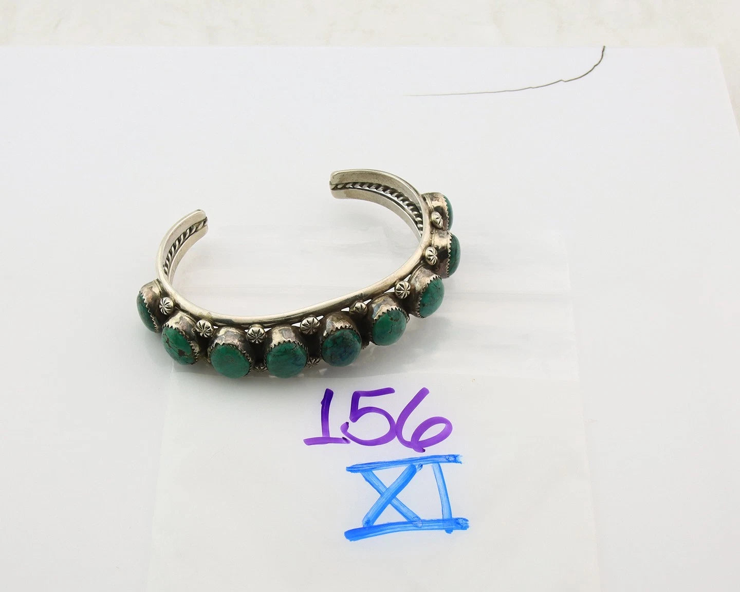 Navajo Cuff Bracelet Sterling Silver Crescent Valley Green Turquoise Native Art