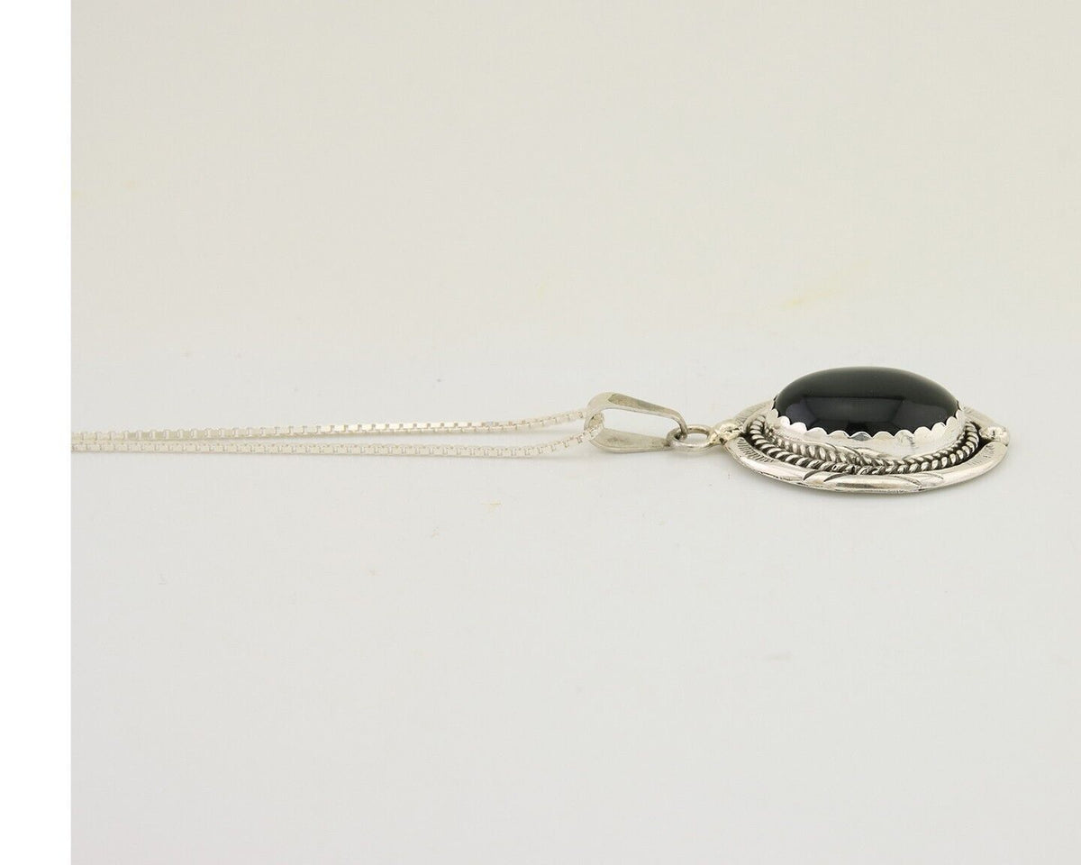 Navajo Pendant 925 Silver Natural Onyx Native American Artist Nancy Edtissy C80s