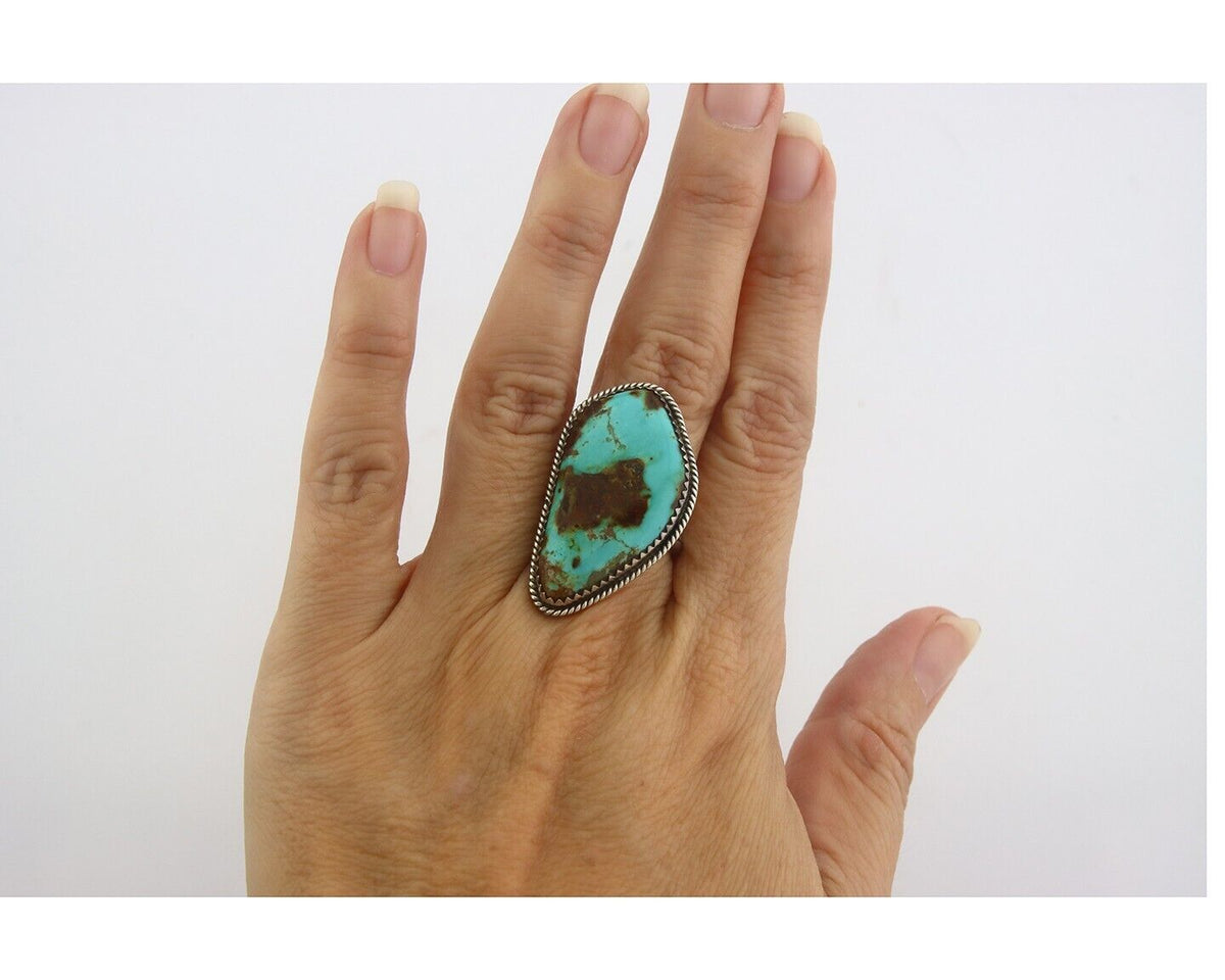 Navajo Ring 925 Sterling Turquoise Handmade Native Artist C.80's Size 7.0