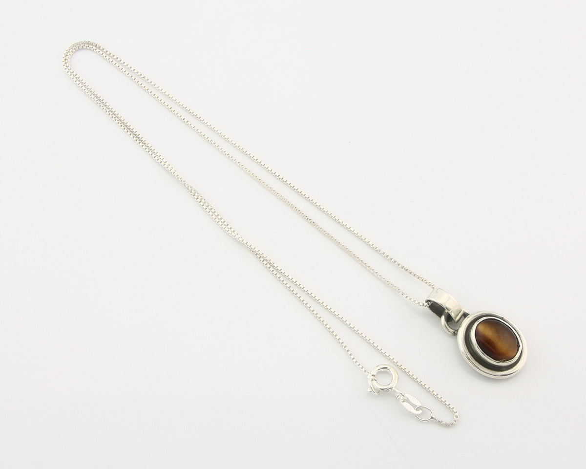Navajo Sterling Silver Necklace Authentic Tiger Eye Sapphire Vintage Handmade
