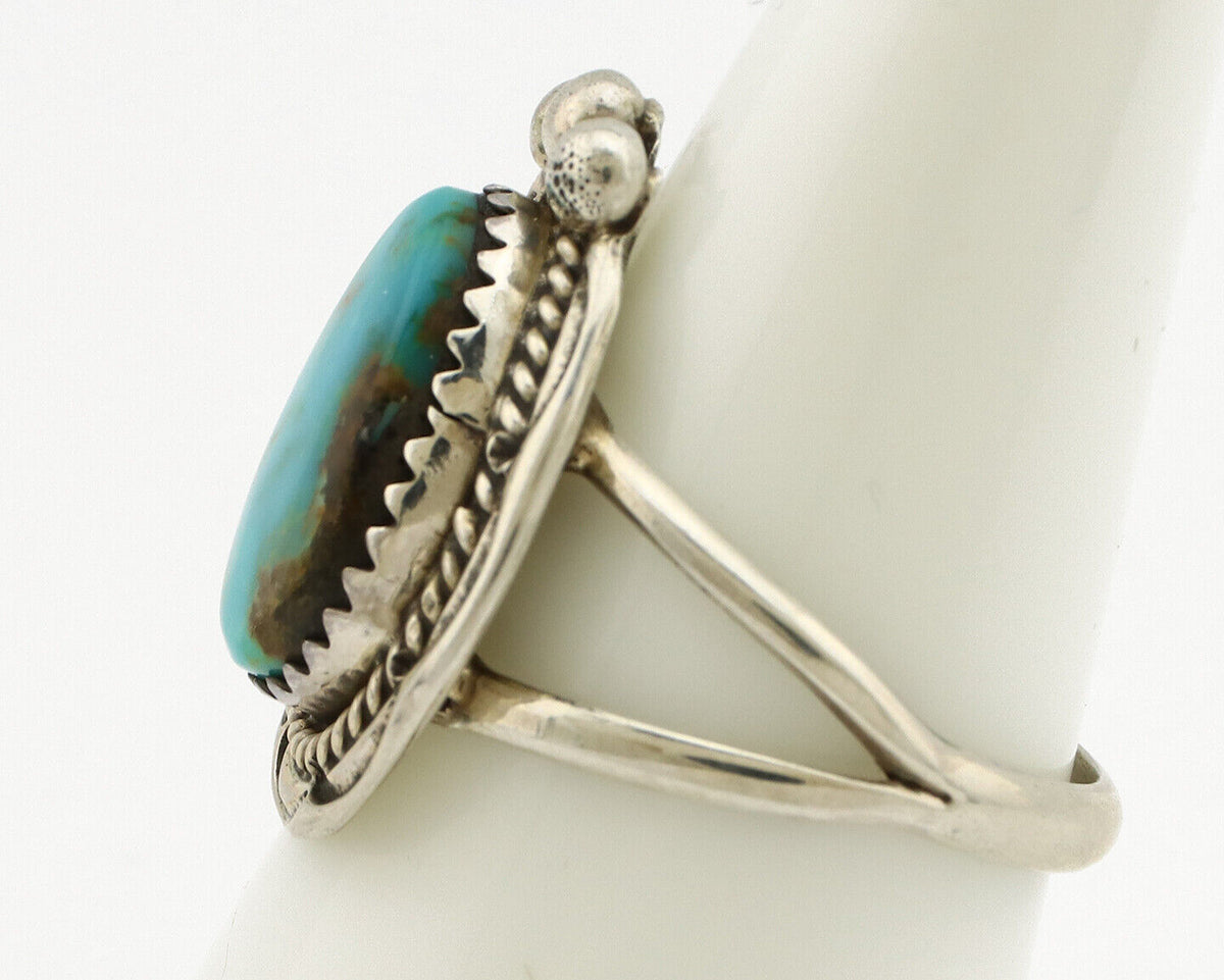 Navajo Ring .925 Silver Blue Turquoise Artist Signed Anna Begay C.1980's