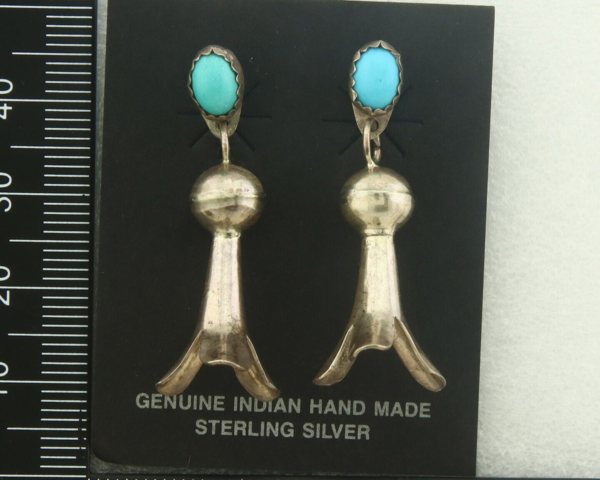 Navajo Squash Earrings 925 Silver Natural Turquoise Native American Artist C80s