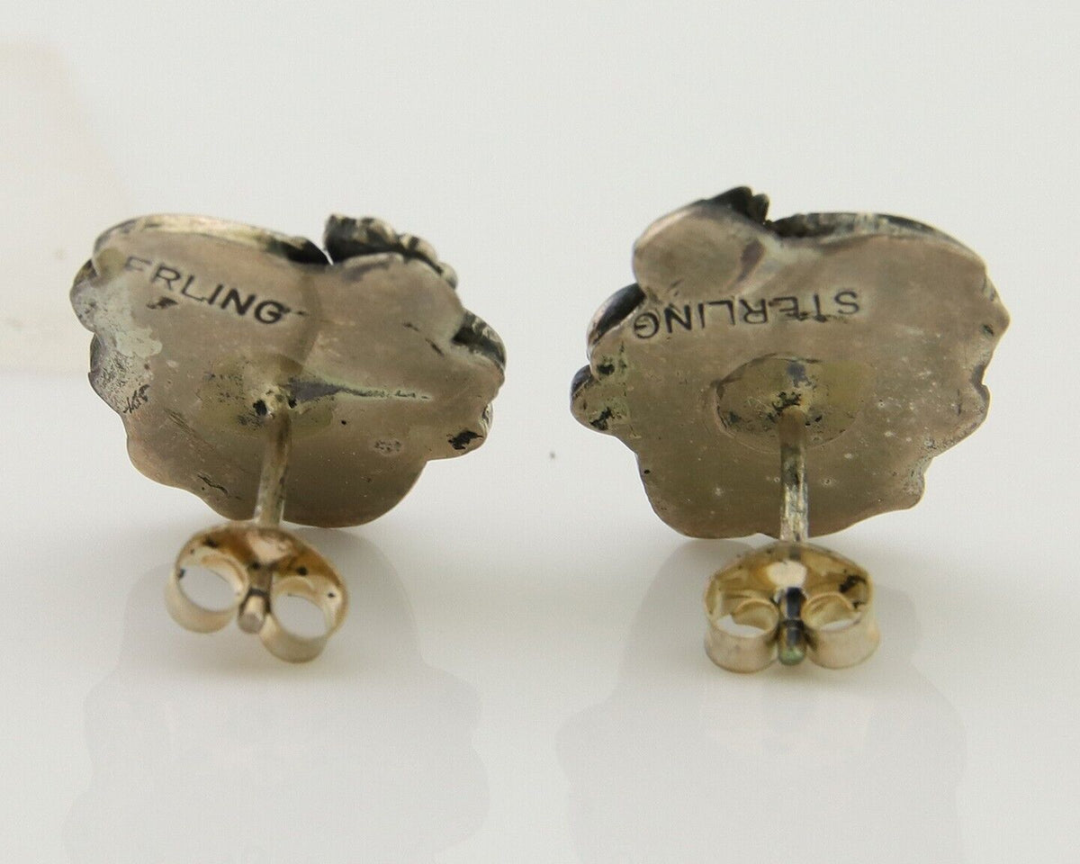 Navajo Earrings 925 Silver Natural Red Coral Native American Artist C.80's