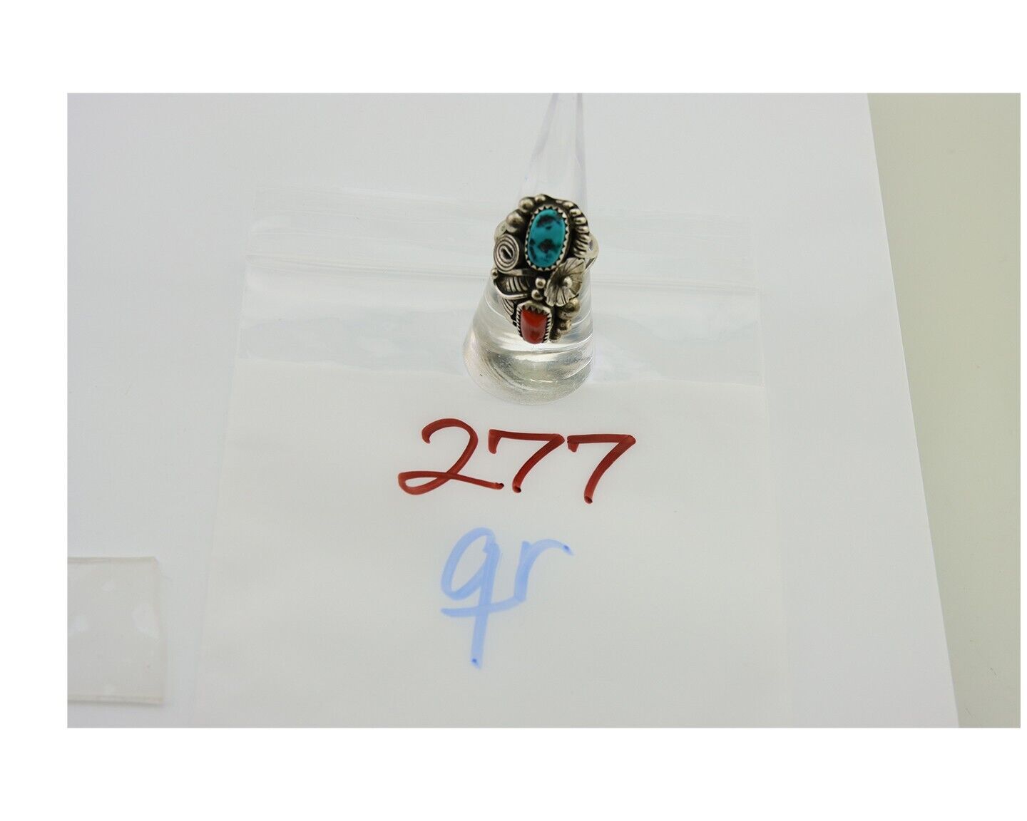 Navajo Handmade Ring 925 Silver Coral & Turquoise Native Artist C.80's