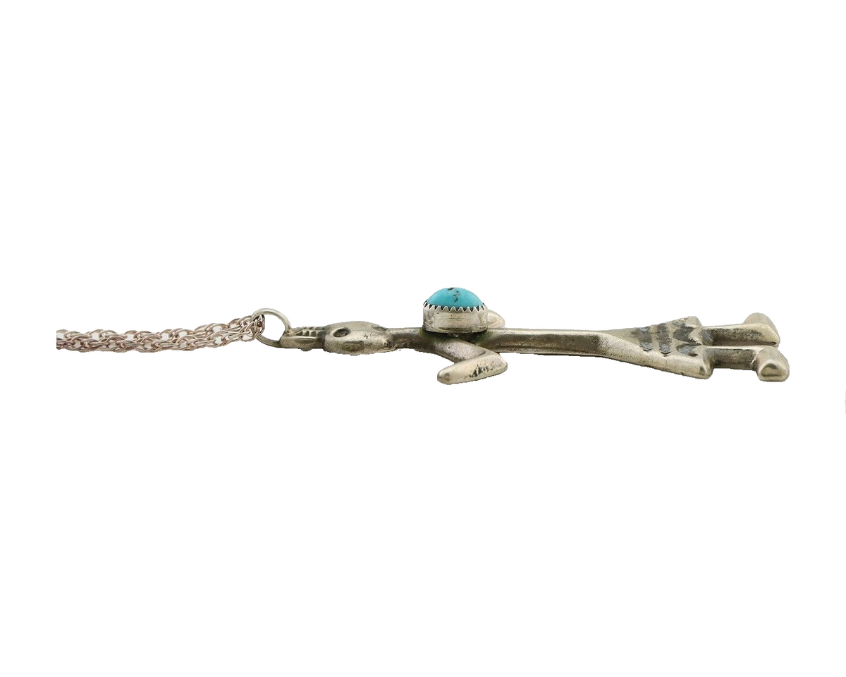 Navajo Turquoise Necklace 925 Silver Sand Cast Dancer C.80's