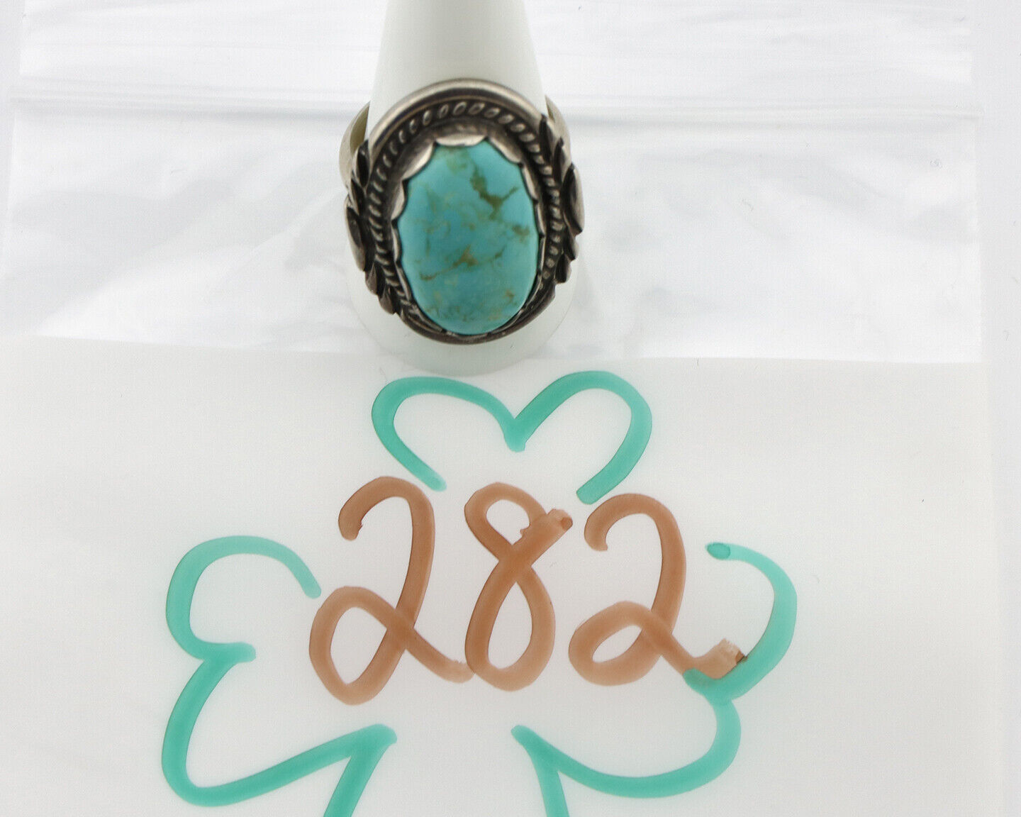 Navajo Ring .925 Silver Kingman Turquoise Artist Signed Sun C.80's