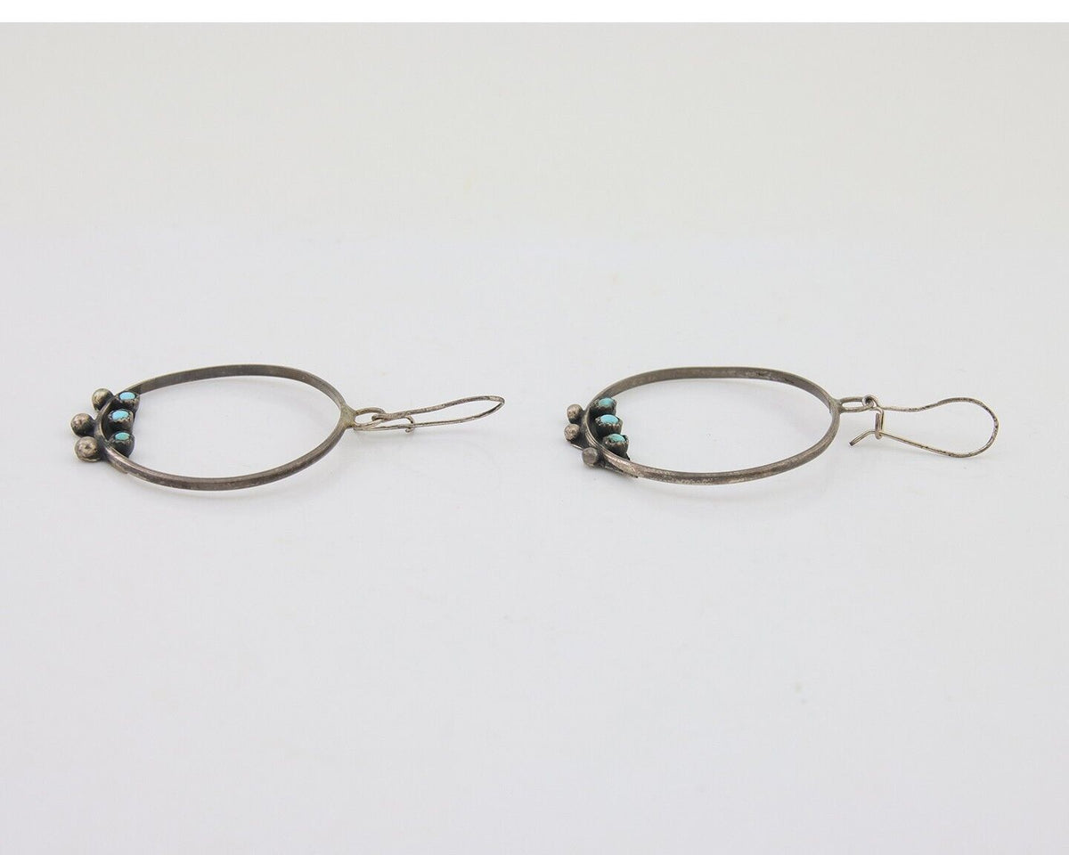 Zuni Dangle Earrings 925 Silver Blue Turquoise Native American Artist C.80's