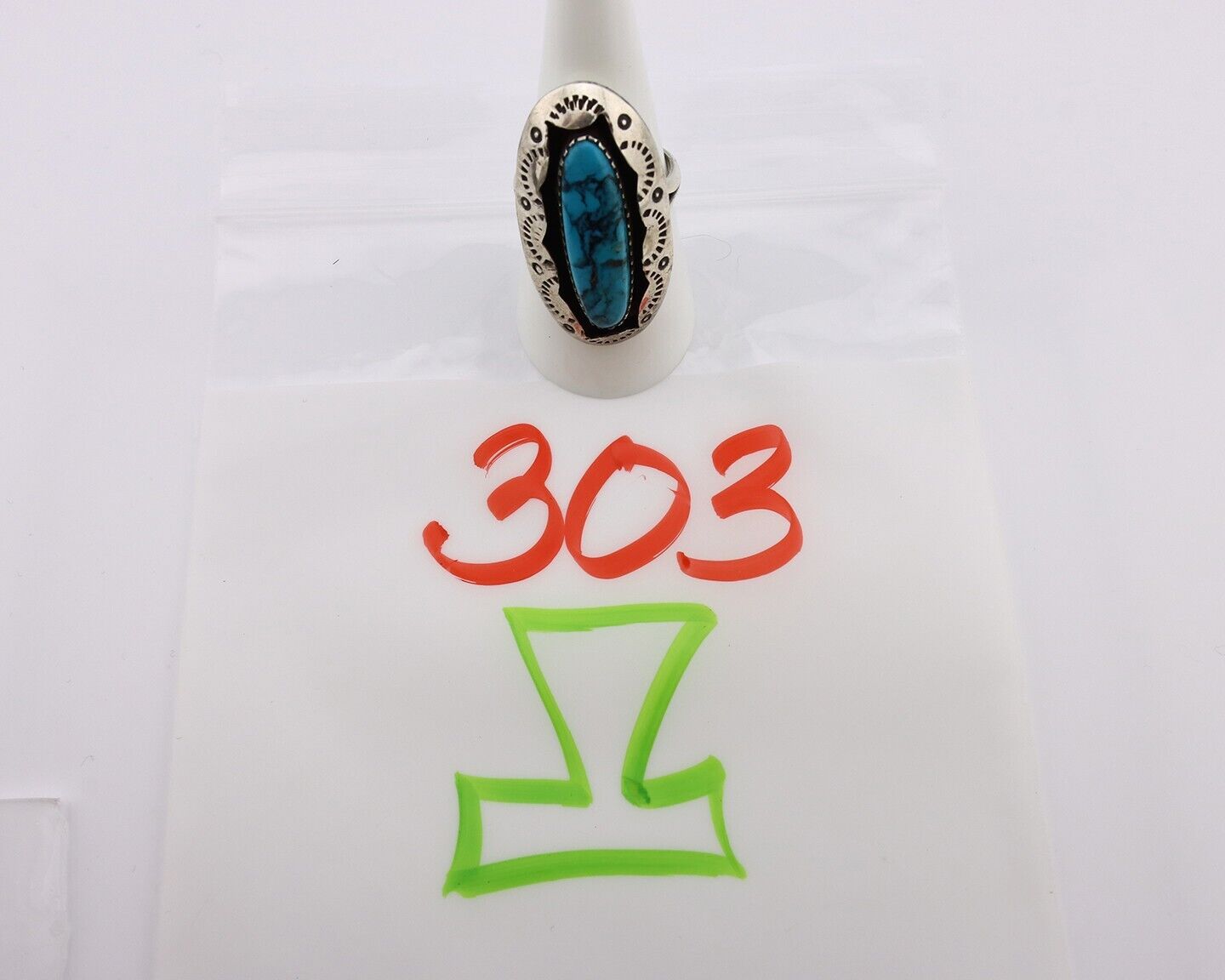 Navajo Ring 925 Silver Blue Spiderweb Turquoise Native American Artist C.80's
