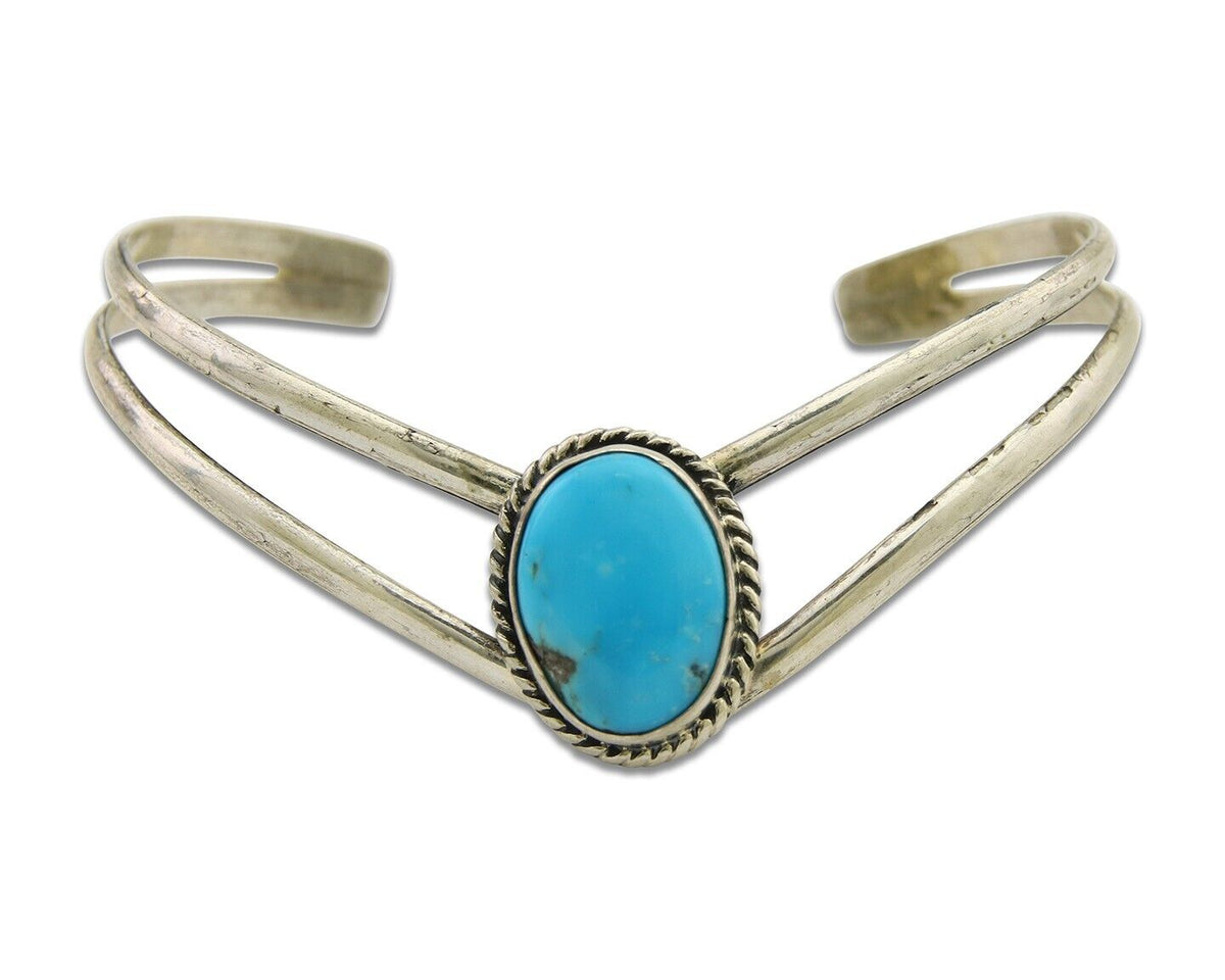 Navajo Bracelet 925 Silver Cuff Turquoise Handmade Artist Signed MC C.80's